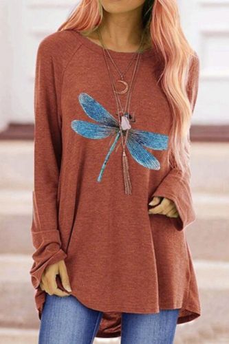 Spring Fall Trendy Women Long Sleeve Butterfly Print Casual Oversize t-Shirts Office Lady Pullover o-Neck Streetwear Basics Tees