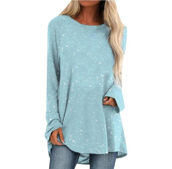 Autumn New Fashion Ladies Solid Color Snowflake Background Printed Top Multicolor Casual Loose Street Plus Size Women Clothing