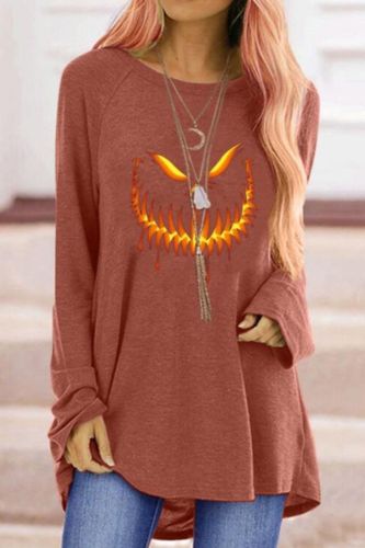 Funny Pumpkin T-shirt Women's Halloween New Solid Color Lace Sexy Fashion Long-sleeved Autumn Casual Top