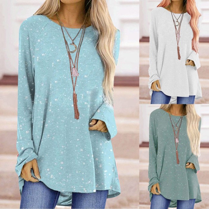 Autumn New Fashion Ladies Solid Color Snowflake Background Printed Top Multicolor Casual Loose Street Plus Size Women Clothing
