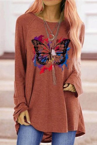 Fashion Butterfly Print Women Sweatshirts Loose O-neck Long Sleeve Women's T-shirt Plus Size Oversized T-shirt