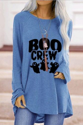 2021 Halloween New Style BOO CREW Funny Letter Print Tops Loose O-Neck Full Sleeve T-Shirt Women Fashion Casual Long Tee