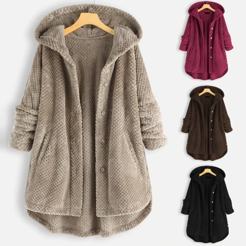 Plus Size Fashion Plush Warm Coat Casual Ladies Faux Fur Solid Jacket Coat Streetwear Female Winter Long Sleeve Womens Outerwear