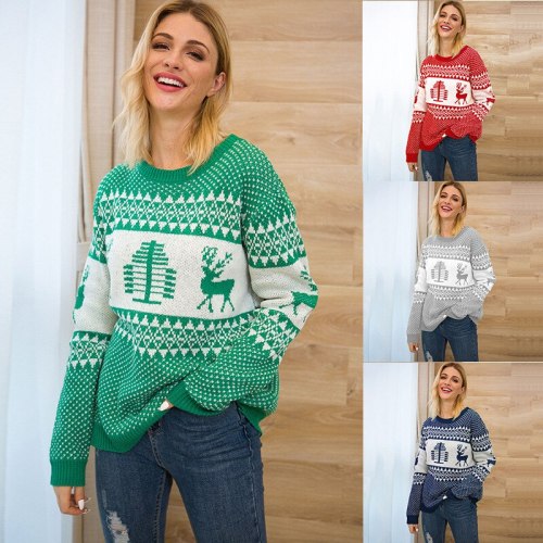 2021 Autumn and Winter New European and American Christmas Sweater Female  Sweater Women Vintage Clothing