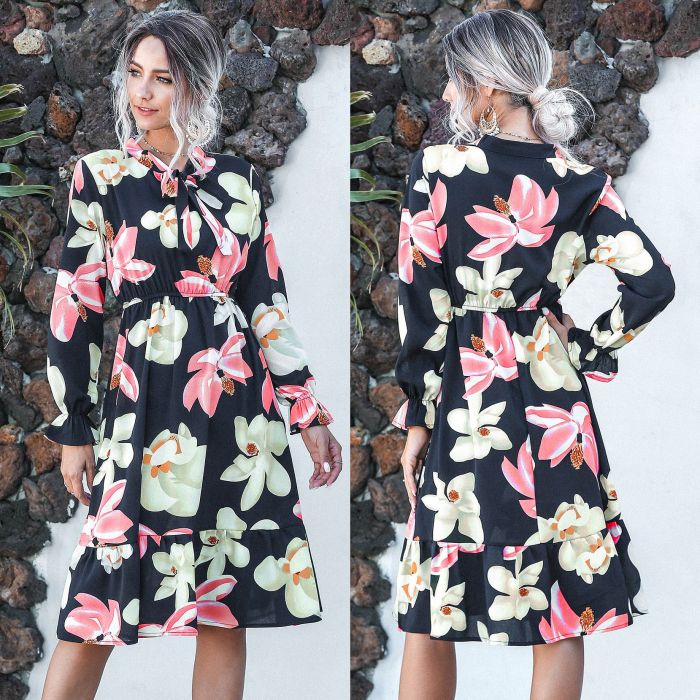 Womens Clothing floral printed Dresses a line fashion Dress Ruffle Clubwear Party Dress for wedding party formal