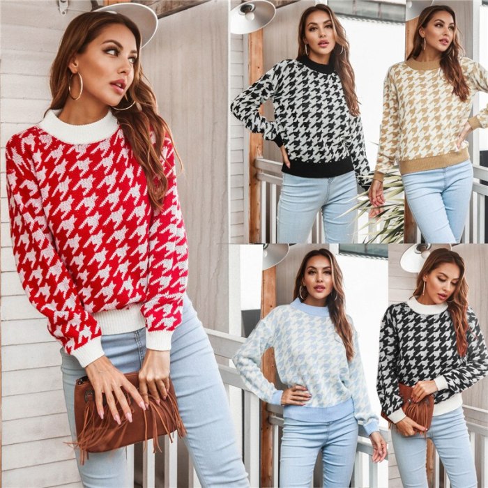 Woman Knitting Print Fashion Casual Crop Sweater