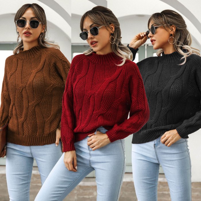 European and American women's 2021 autumn and winter new fashion casual half high neck pullover twist long sleeve knit sweater