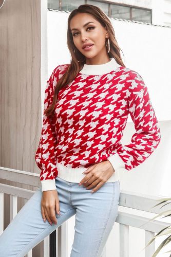 Woman Knitting Print Fashion Casual Crop Sweater