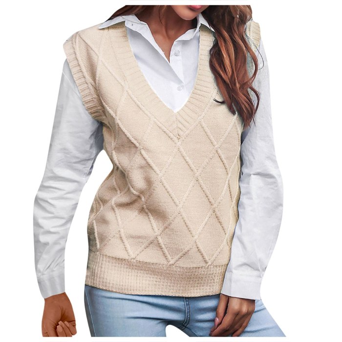 Style Women's Tanks Sweater Casual Solid Color Sleeveless Sweater Pullovers V-Neck Loose Sweater