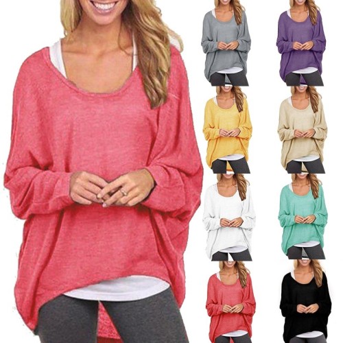 Casual  Round Neck Bat Sleeve Tops
