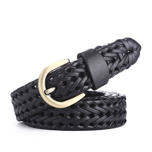 New fashion retro pin buckle belt woven belt men women hand-woven cowhide belt ladies leisure belt pu business trend belt