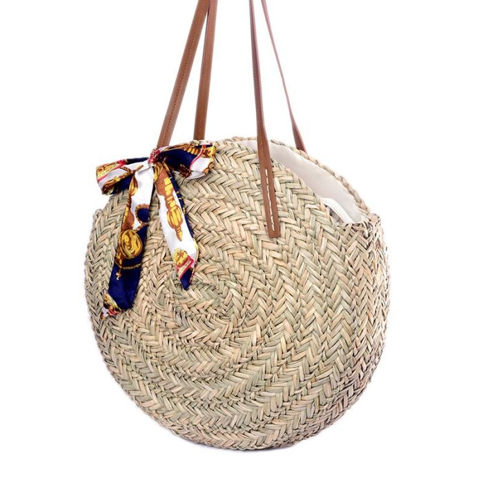Handmade Woven Round Hand Knitting Straw Bag