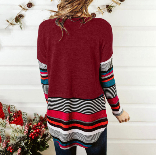 Striped Paneled Casual Crew Neck Women's Sweaters
