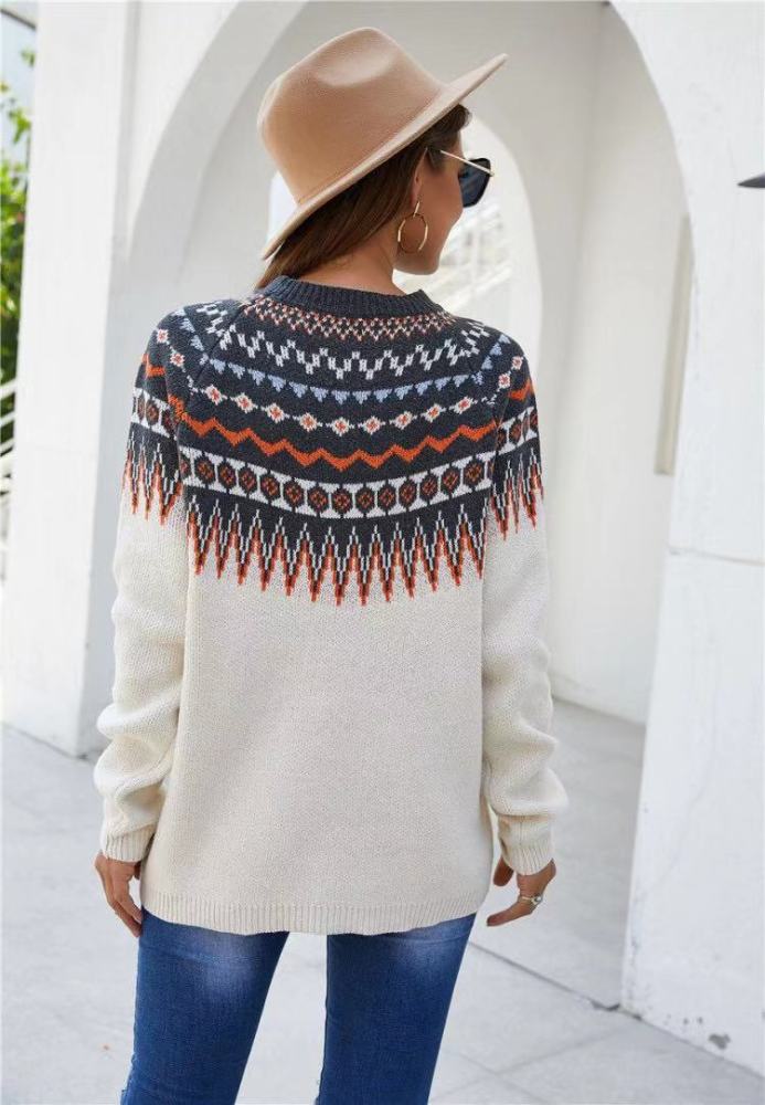 Color-Block Tribal Raglan Sleeve Sweaters