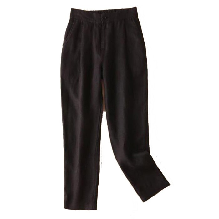 2021 Cotton Linen Sweat Pants Casual Summer Spring Women's Pants Plus Size Ankle Length Wide Leg Pants Straight Black Trousers