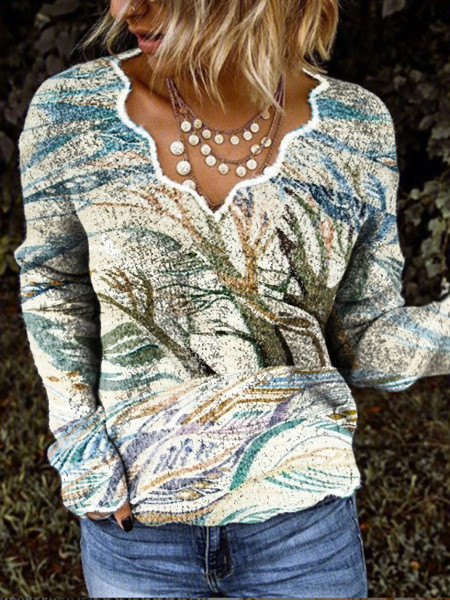 Color-Block Tribal Casual Long Sleeve Women's sweater