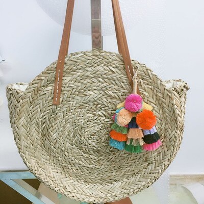 Handmade Woven Round Hand Knitting Straw Bag