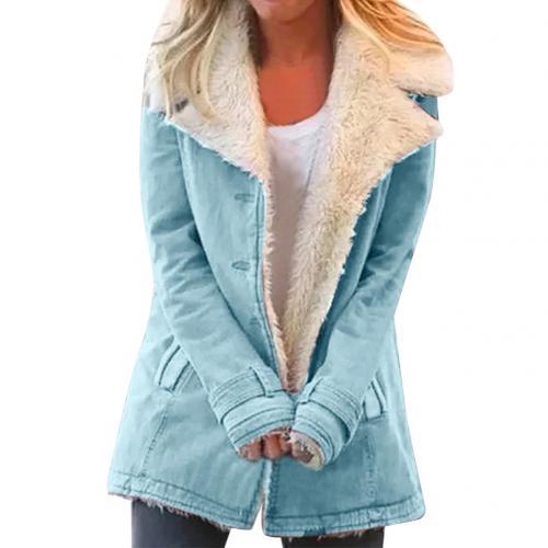 Women Winter Warm Coat Solid Color Buttons Lapel Turn-down CollarPlush Thick Outerwear Jacket Casual Femal Pink Grey streetwear