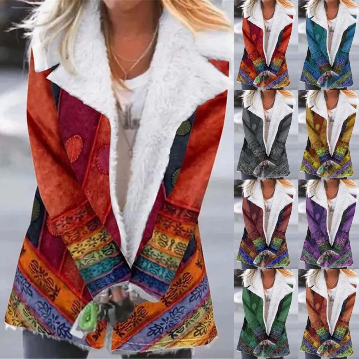 Winter Coat Female Women Turn Down Collar Buttons Push Warm Long Sleeve Shaggy Jacket Long Coat Multicolor