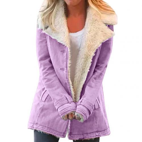 Women Winter Warm Coat Solid Color Buttons Lapel Turn-down CollarPlush Thick Outerwear Jacket Casual Femal Pink Grey streetwear