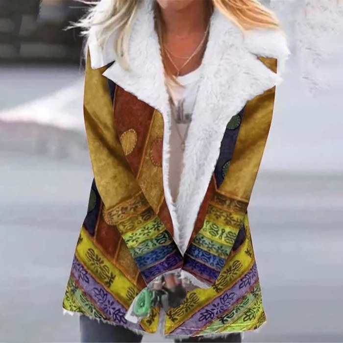 Winter Coat Female Women Turn Down Collar Buttons Push Warm Long Sleeve Shaggy Jacket Long Coat Multicolor