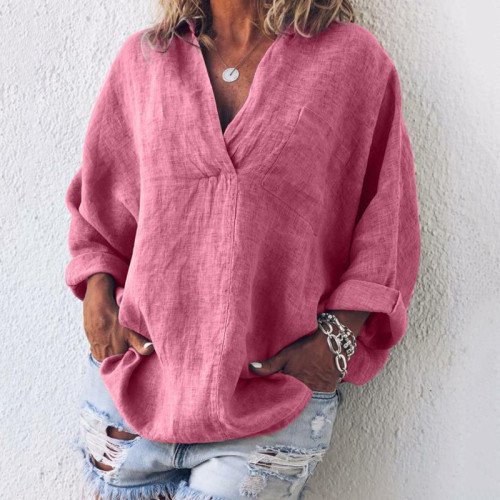 Linen Short Sleeve Solid Casual Shirts Blouses