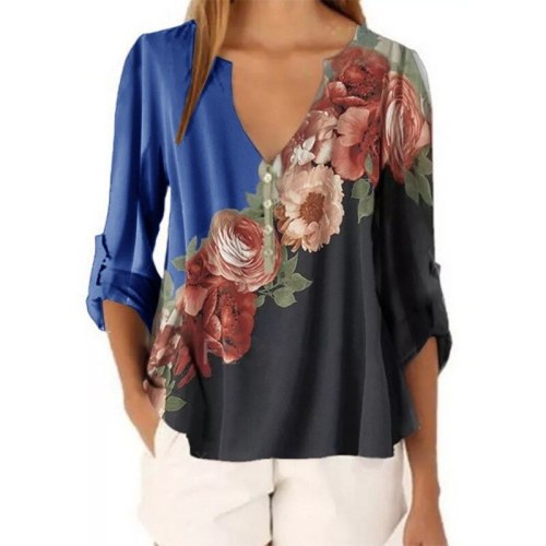 Vintage Floral Printed Chiffon Women Blouse Shirt 2020 Autumn Casual V-Neck Long Sleeve Tops Ladies Loose Large Size 5XL Blouses