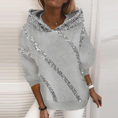 Autumn New Fashion Sequin Women Hooded Sweatshirt 2021 Spring Casual Long Sleeve Tops Pullover  Female Patchwork Hoodies