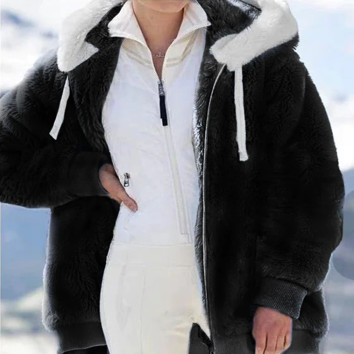 2021 New autumn and winter loose plush zipper hooded jacket women