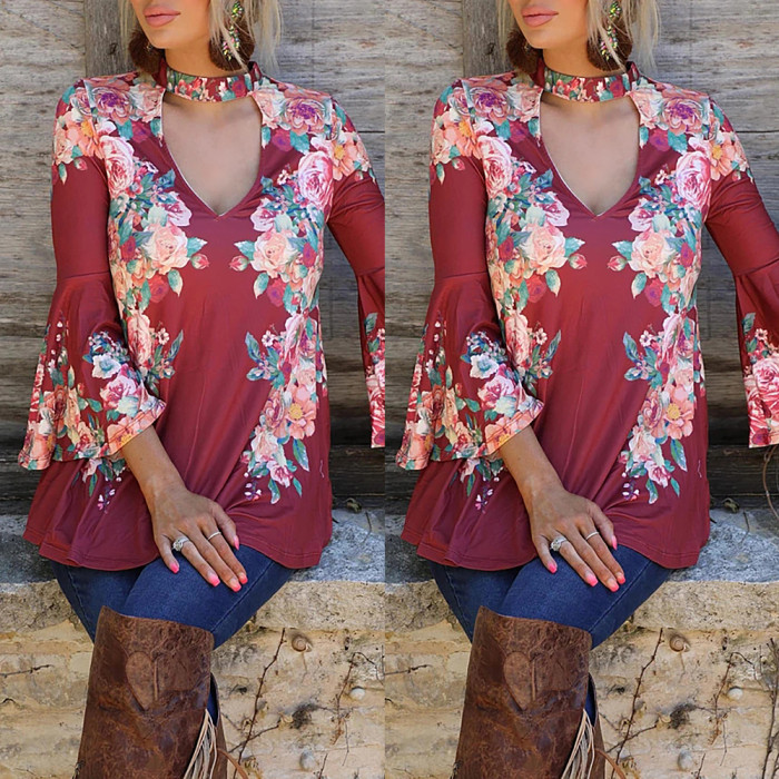 3xl Plus Size Floral Printed Tunic Shirts Fashion Round Neck Women Blouses Button Casual Spring Women's Shirt Clothing Top