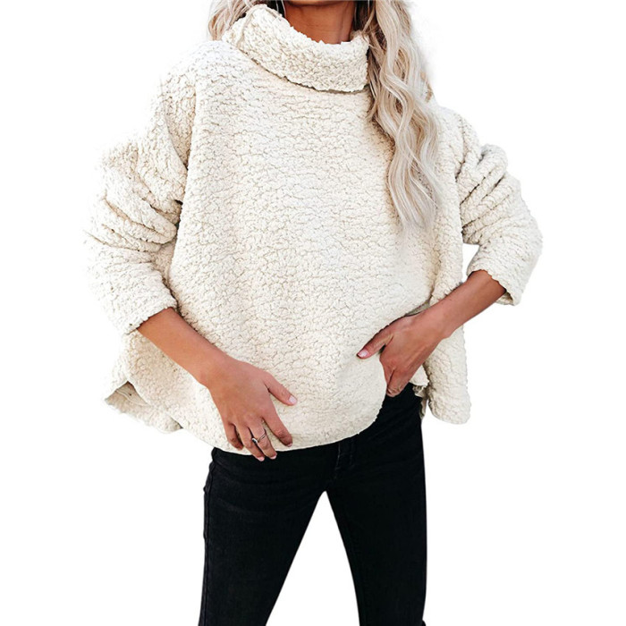 Women  Turtleneck Sweater Fluffy Teddy Fleece Pullover Faux Fur Fluffy Warm Tops 2021 Winter Streetwear Sweaters