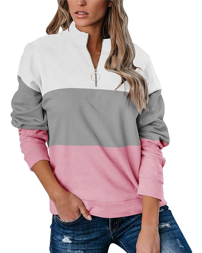 Autumn 2021 Women Sweatshirt Tops Casual Loose Long Sleeve Patchwork Sweatshirt Pullover Spring Streetwear Women Clothes Tops