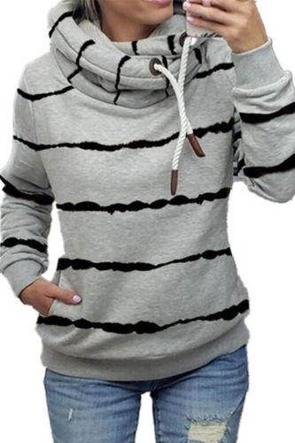 Hoodie Women Fashion Women Casual Oversize S-5XL Long Sleeve Striped Print Hooded Fleece Ladies Sweatshirt Tops Chandail