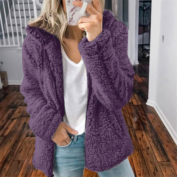 2021 Women Autumn Winter Jacket Female Coat Causal Soft Hooded Fleece Plush Warm Plus Size Faux Fur Fluffy Zipper top Sudadera