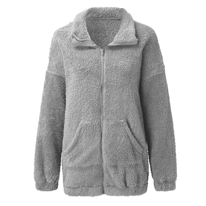 Warm Sweatshirts for Womens Sherpa Jacket Teddy Bear Fuzzy Fleece Zip Up Hooded Coat Winter Clothes Plus Size