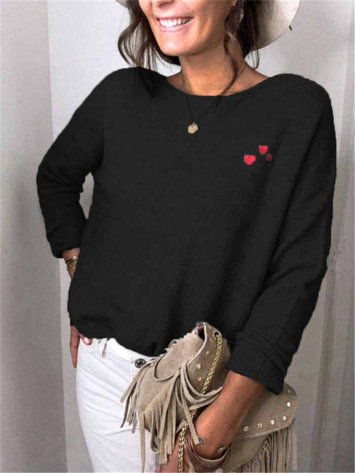 Fitshinling Embroidery Heart White Sweaters For Women Autumn Winter Cute Pullover Jumper Knitwear Long Sleeve Casual Sweater New
