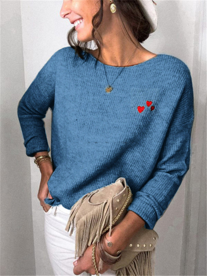 Fitshinling Embroidery Heart White Sweaters For Women Autumn Winter Cute Pullover Jumper Knitwear Long Sleeve Casual Sweater New