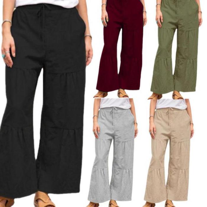 Lady Summer New Women's Wear Linen Cotton Solid Color Splicing Casual Leg Loose Large Size  Pants Women New Fashion