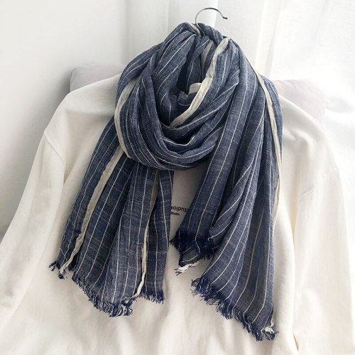 Women's  Scarf Autumn Winter for Men striped grid Cotton Linen khaki Warm Long scarfs shawl Fashion Brand Male neckwarmer