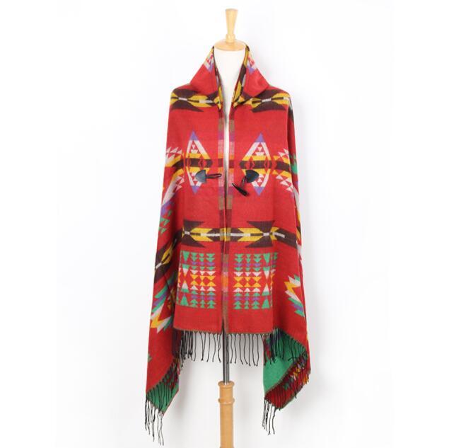 Imitation Cashmere Women Vintage Plaid Tassel Poncho Hooded Scarf Winter Warm Shawl Wrap Wild Female knitted Soft Thick Blanket