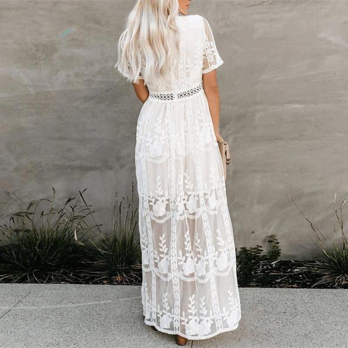 White Chiffon Elegant Ruffled Midi Dress