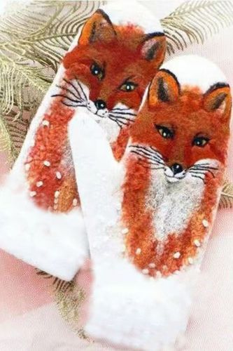 Women's Winter Cartoon Print Gloves Cashmere Padded Animal Print Warm Gloves Color Matching Mittens guantes de femmes