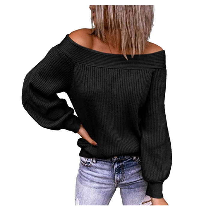 Off Shoulder Women's Sweater Fashion Loose Solid Color Pullover Slash Neck Blouse Winter Knitted Sweater Ladies tops