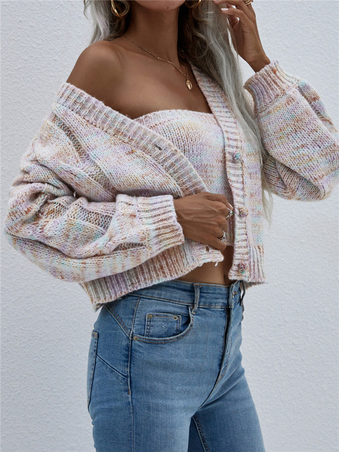 Fashion Cardigan Knitted Sweaters Women Thin V-Neck Pullovers Fashion Long Sleeve 2021 Casual Female Crop Sweater Tops