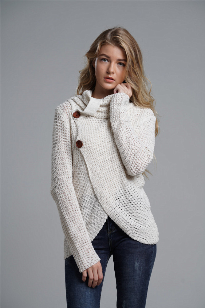 Sweater 2021 autumn and winter fashion sweater women's high collar long sleeve large size solid color cardigan sweater