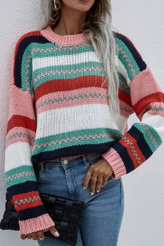Women's Knitted O-neck Long Sleeve Sweaters