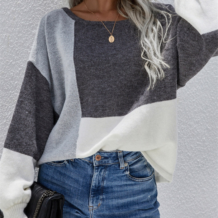 Knitted Sweater Patchwork O Neck Harajuku Sweaters 2021 Autumn Loose Pullover Tops Casual Women  Long Sleeve Winter Hoodie Femal