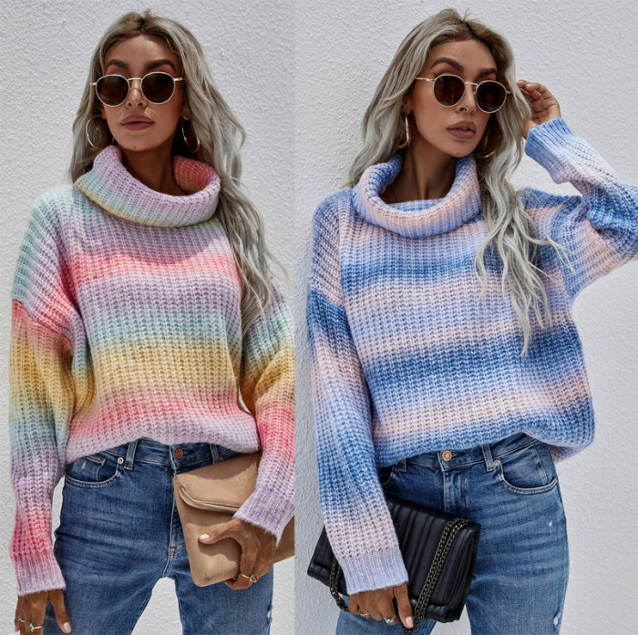 Woman Basic Turtleneck Loose Pullover Knitted Sweater