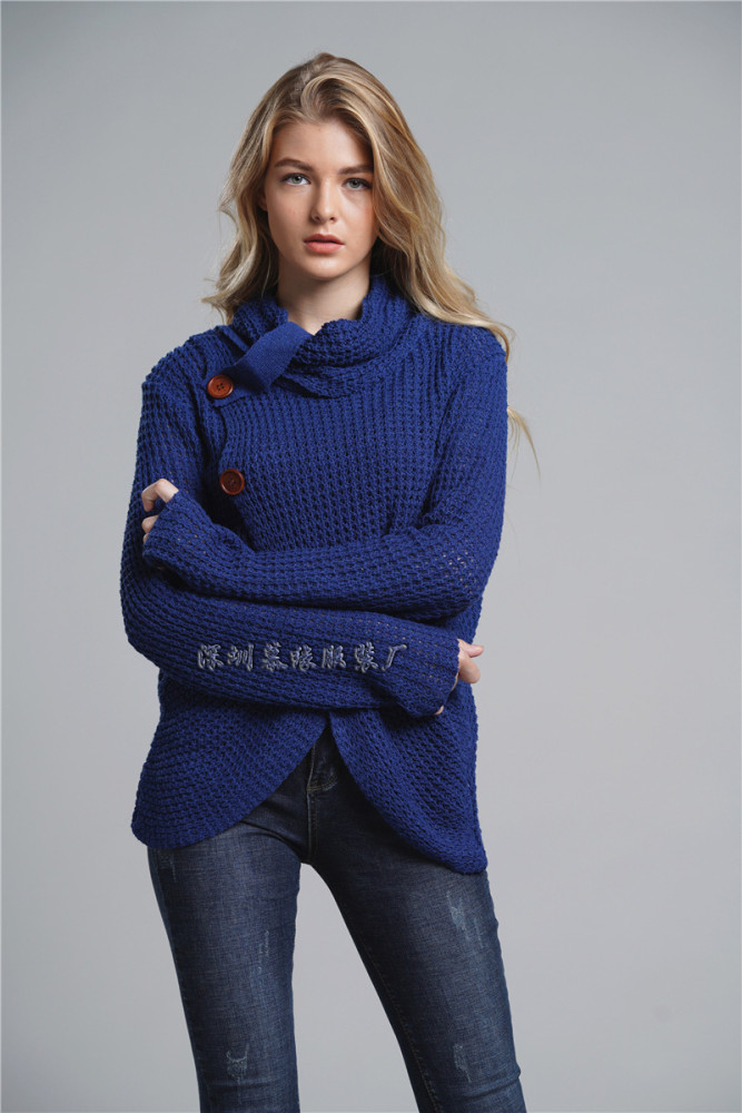 Sweater 2021 autumn and winter fashion sweater women's high collar long sleeve large size solid color cardigan sweater