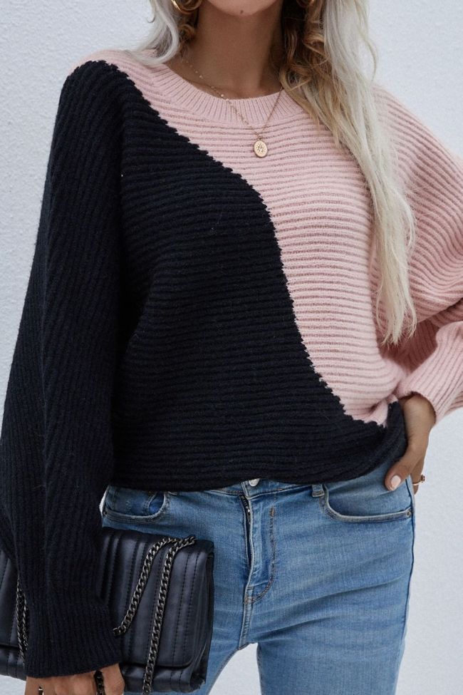 Fashion Autumn Batwing Sleeve Splicing Color Knitted Sweaters O-Neck Tops Loose Cardigan Women's Sweater 2021